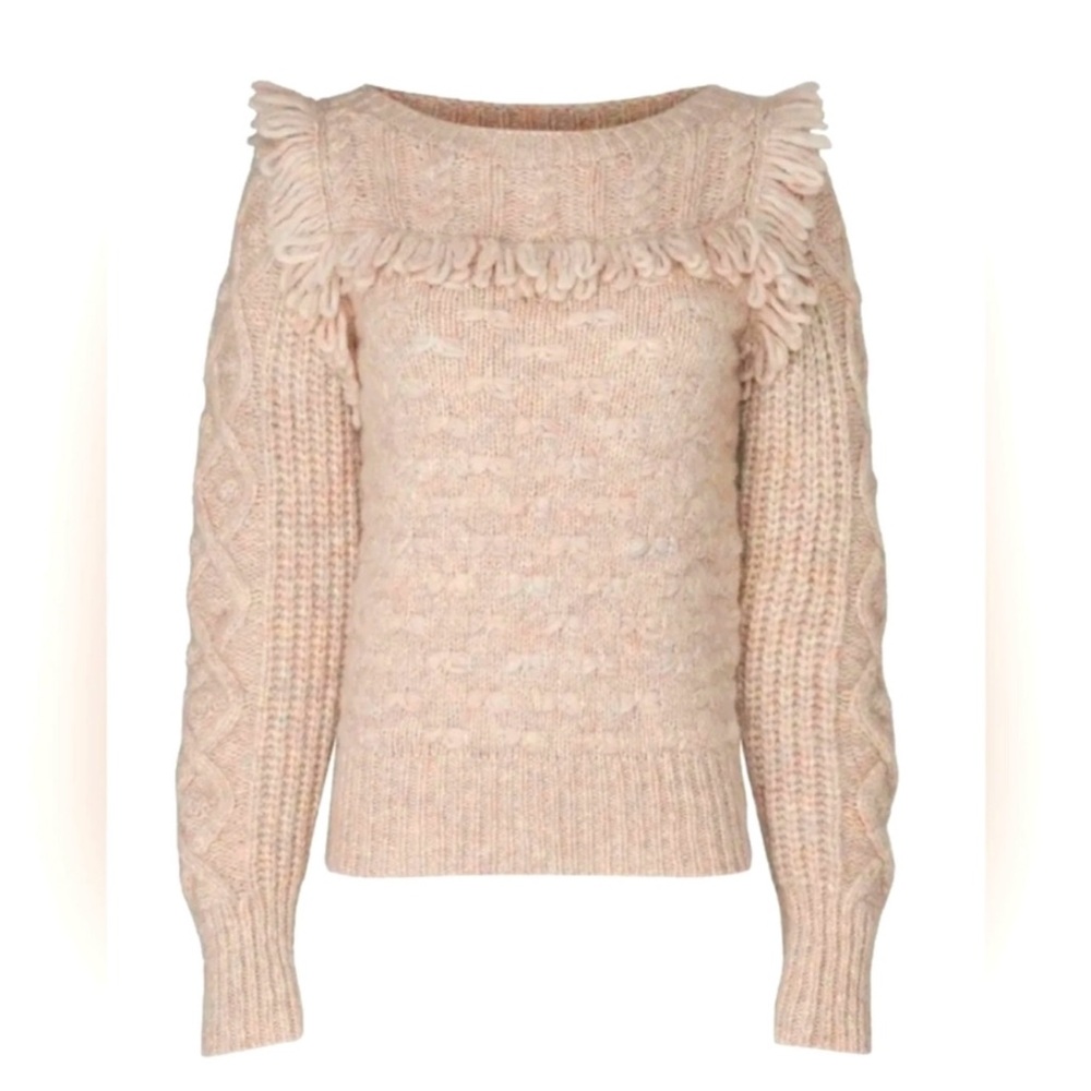 LoveShackFancy Pink Textured Sweater with Fringe - Picture 1 of 8